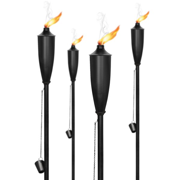 Pair of Bamboo Tiki Torch Garden Stake Lights with Battery Operated LED Candles 