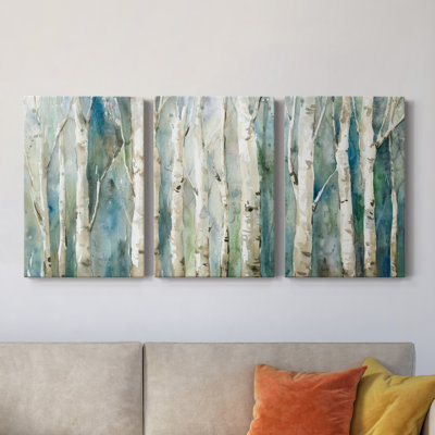 Birch River Walk - 3 Piece Wrapped Canvas Painting Set 48x31