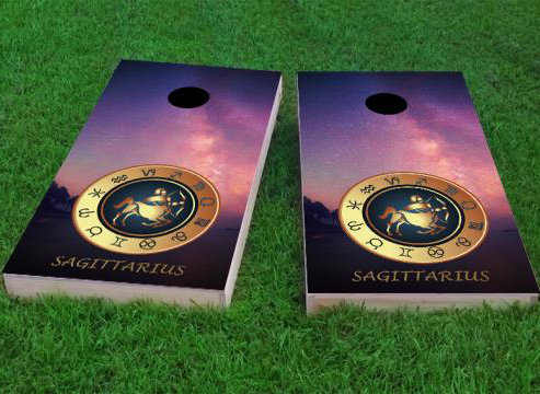 Sagittarius Bag Toss 1x4 Zodiac Black Themed Light Weight Corn Hole Regulation Size Custom Cornhole Board Game Set
