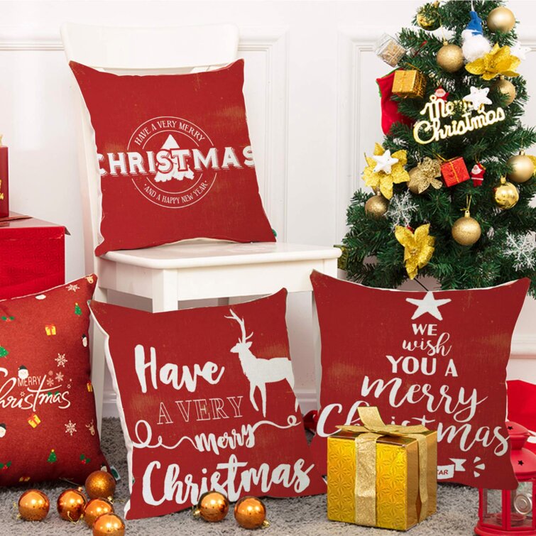 Xmas Christmas Cotton Linen Throw Pillow Case Sofa Cushion Cover Home Decor Gift 