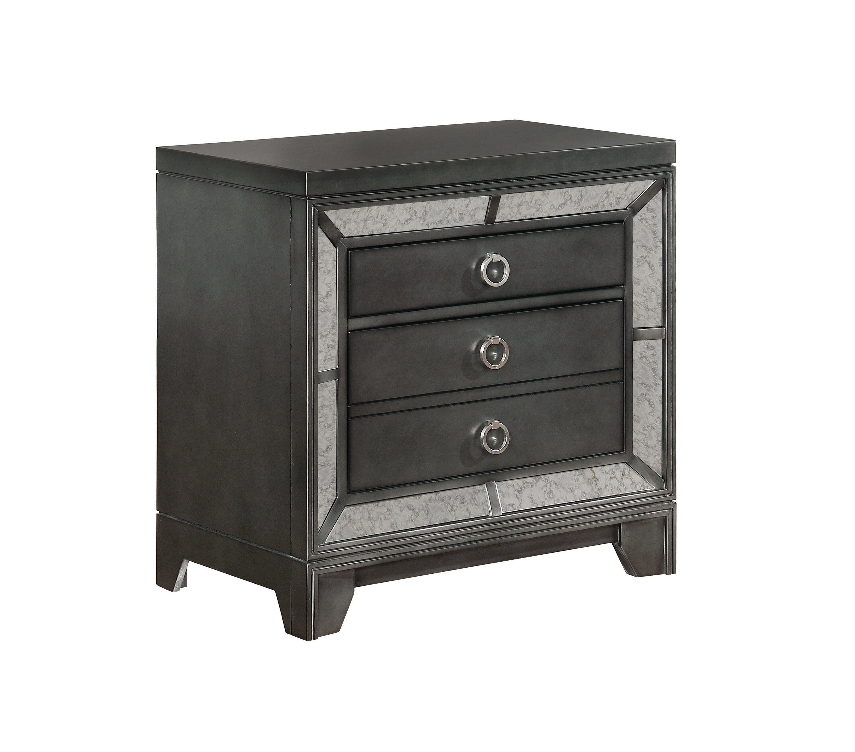 Rosdorf Park Jeffrey 3 Drawer Nightstand Caviar And Chrome Wayfair