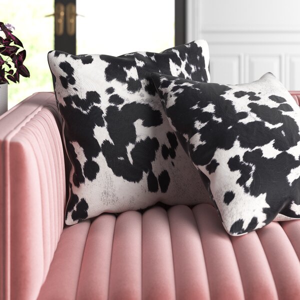 Black & White Genuine Cowhide Leather Hand Stitched Luxury Cushion 45cm x 45cm 