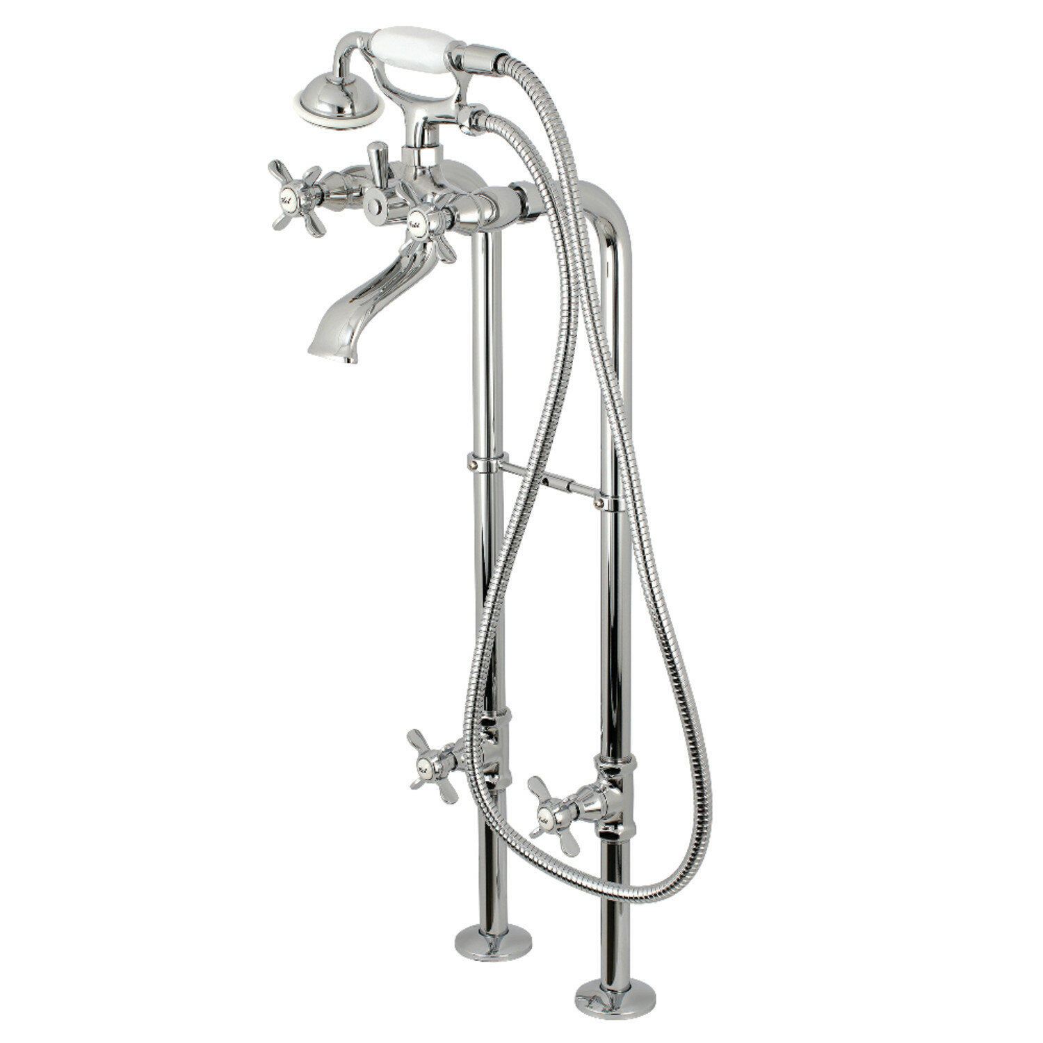 Polished Chrome Claw-foot Bathtub Faucet Floor Mounted Tub  Handheld Shower 