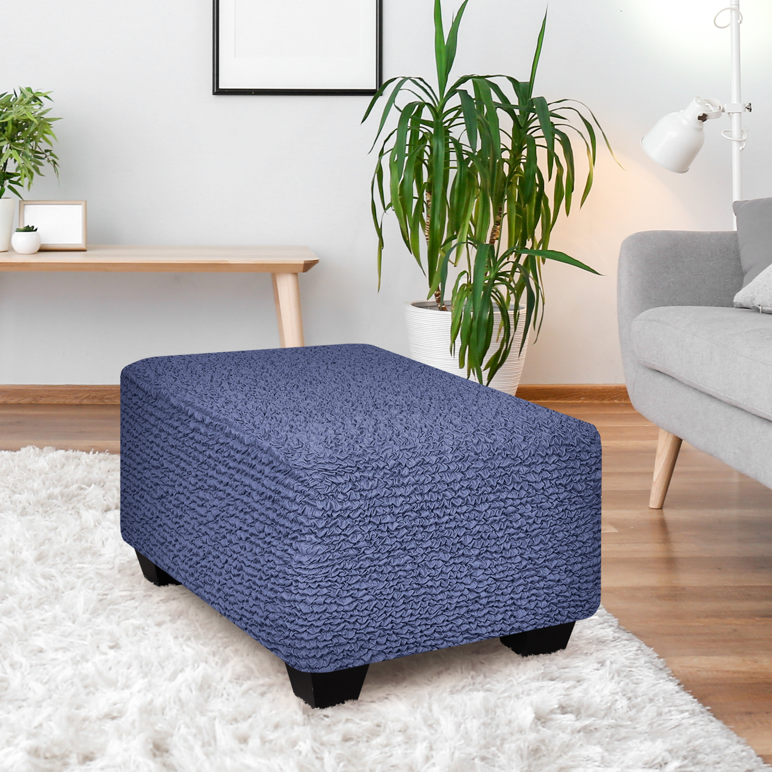 Velvet Ottoman Covers Rectangle Stool Covers Stretch Jacquard Footstools Cover Elastic Ottoman Slip Cover Folding Storage Stool Furniture Protector for Living Room Bedroom Dark Grey, Small
