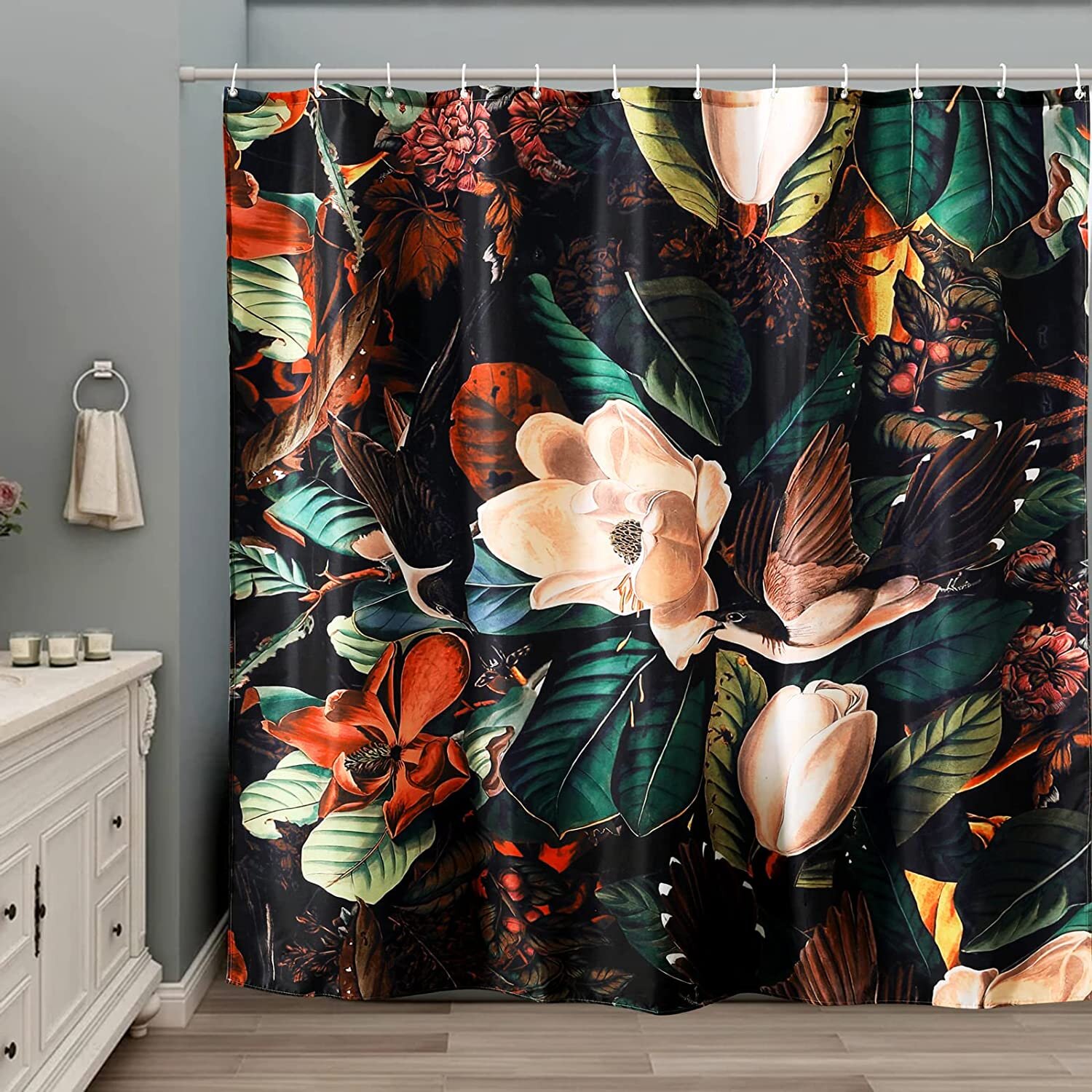 72x72'' Tropical Jungle Long Shower Curtain Bathroom Waterproof Fabric 12 Hooks 
