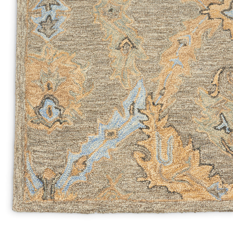 Alcott Hill Minton Floral Hand Hooked Wool Taupe Blue Rug Wayfair