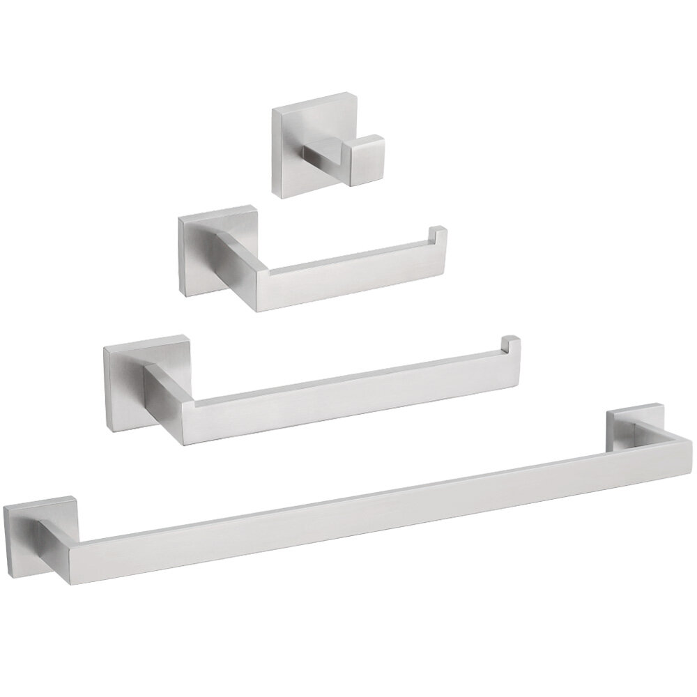 Modern Square Bathroom Accessories Set Brushed Nickel Wall Mounted High Quality 