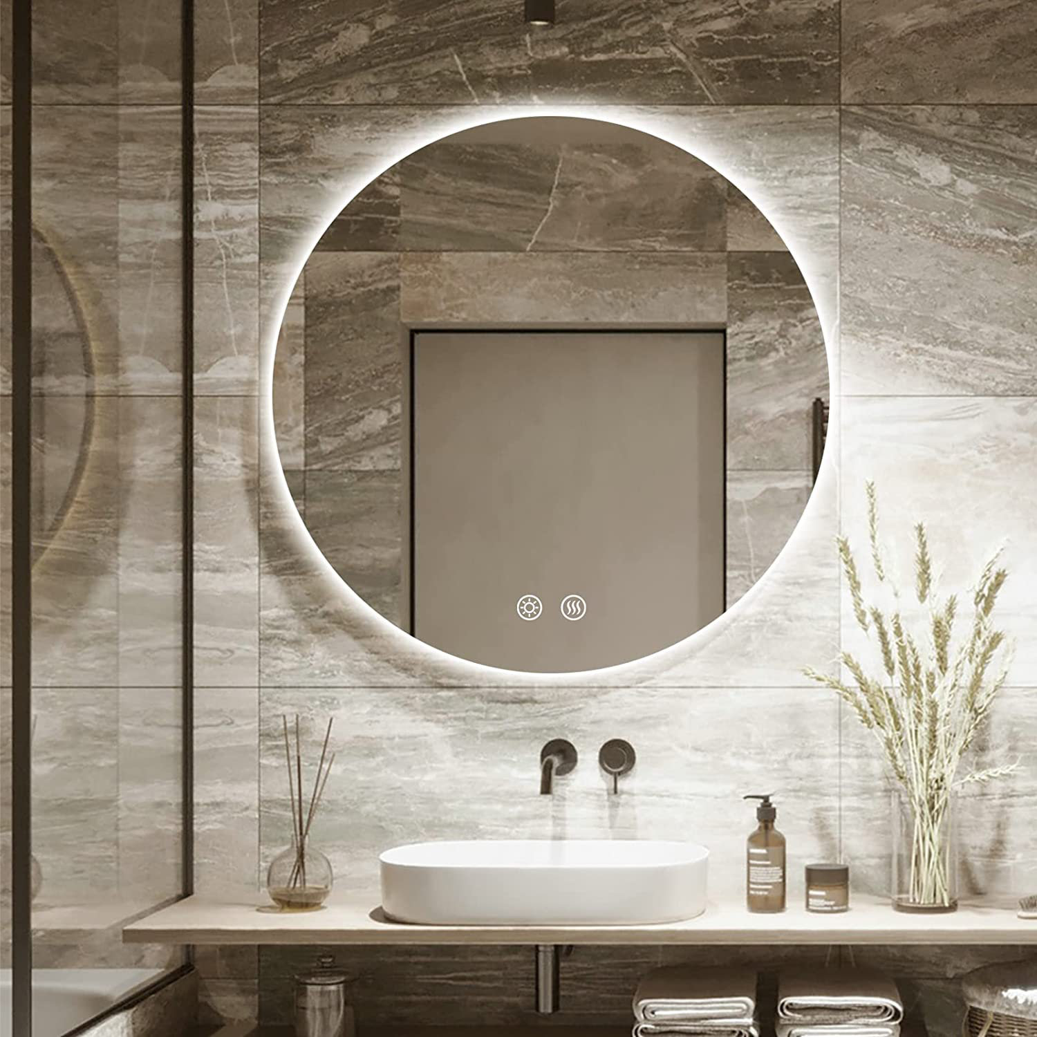 Modern Contemporary Lighted Fog Free Round Bathroom Vanity Mirror 