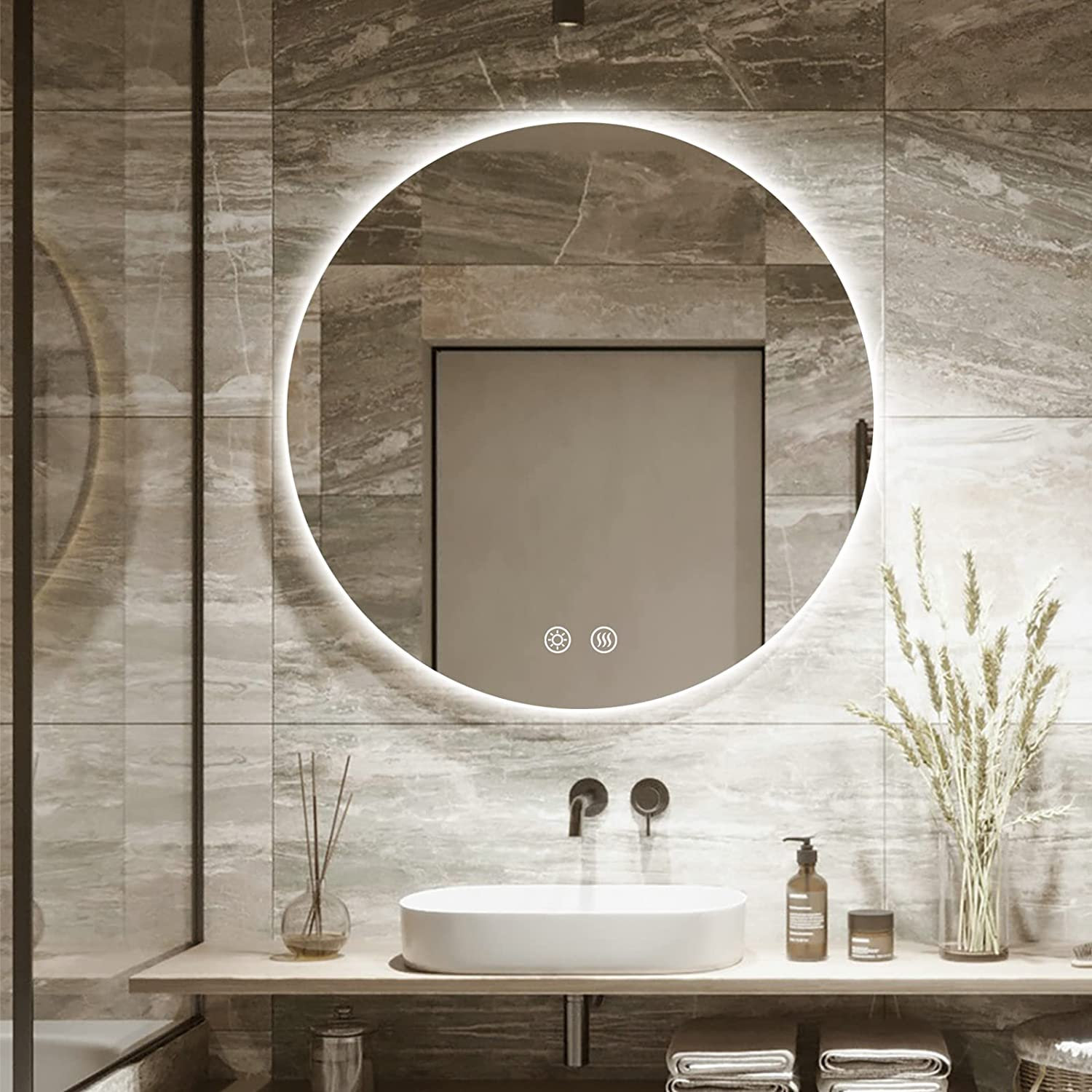 thumbnail image 2 of 40x32 LED Bathroom Mirror – Lighted Vanity Mirror With Bluetooth – White Frame 2 of 4