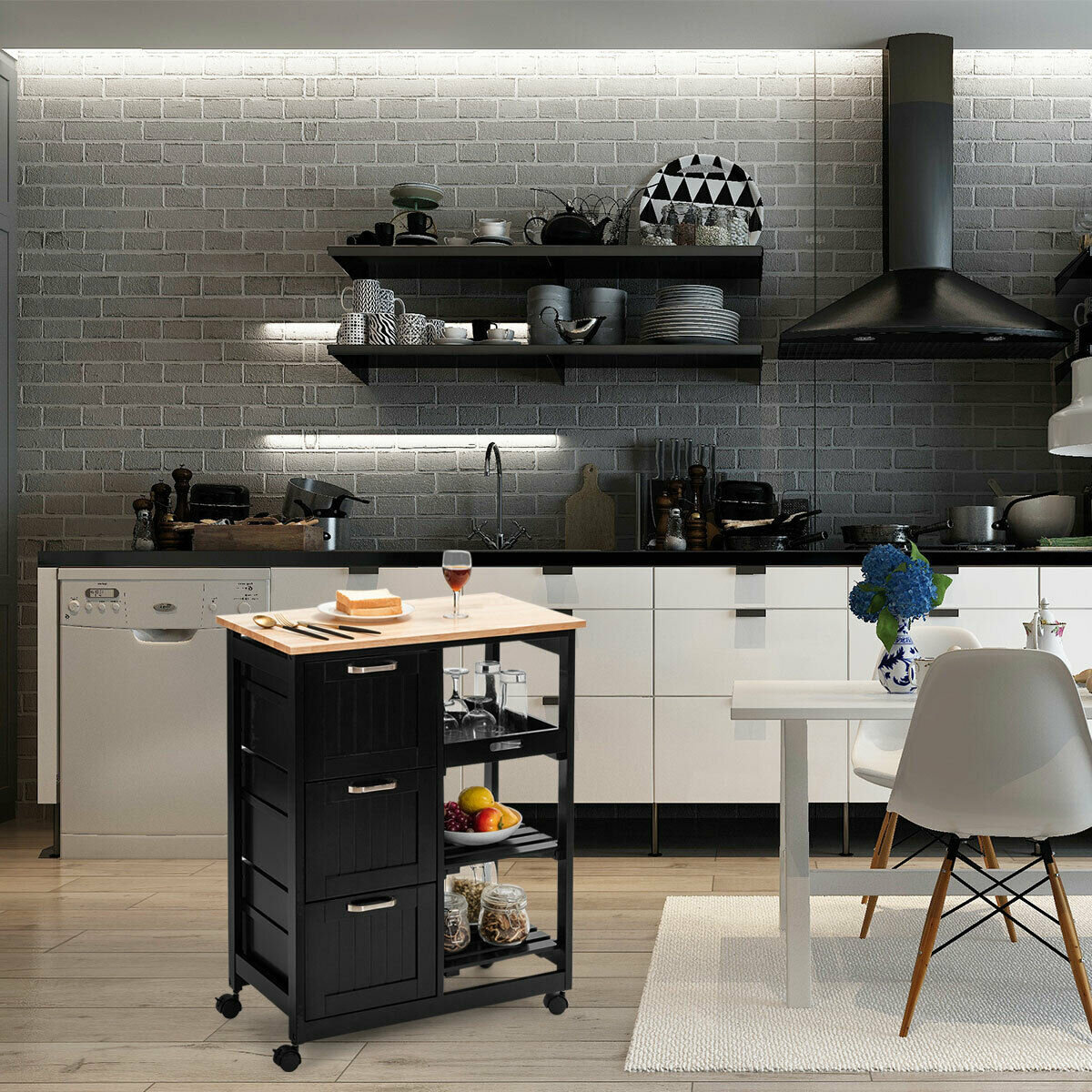 Red Barrel Studio® Rolling Kitchen Island Utility Storage Cart White