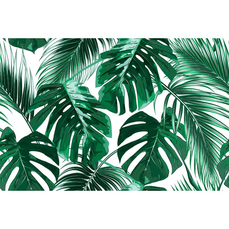 Tropical Jungle Palm Leaf Botanical Floral Green Teal Blue White Mix Wallpaper 