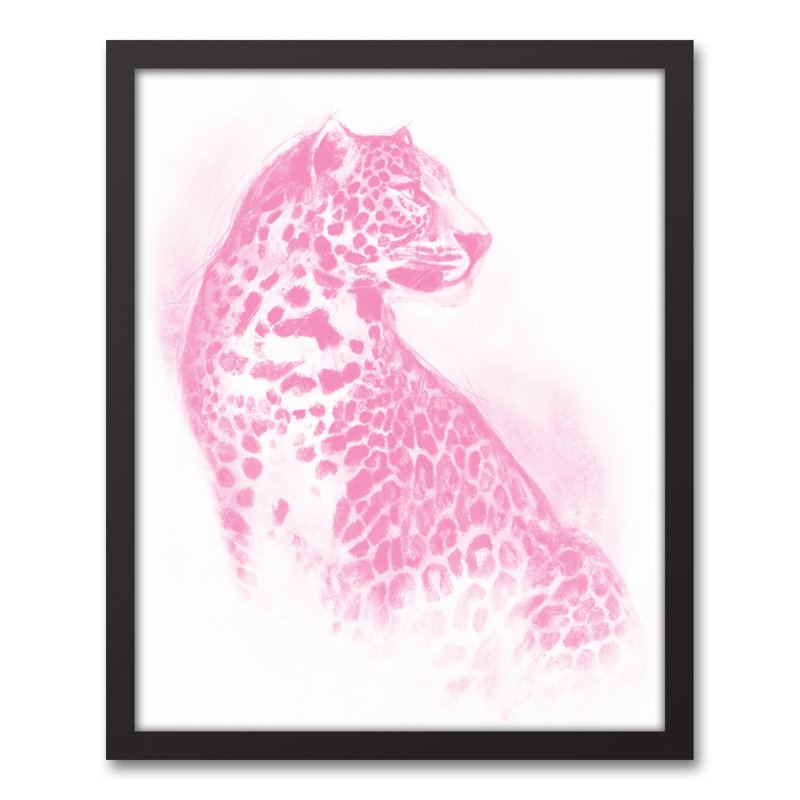 Wrought Studio Pink Charcoal Leopard Framed Watercolor Painting