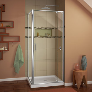 Find The Perfect 35 To 39 Inches Shower Stalls Enclosures Wayfair Flex 36 X 74 75 Square Pivot Shower Enclosure With Base Included