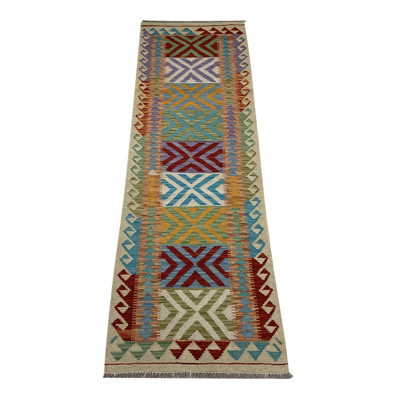 Foundry Select Runner Lillard Southwestern Handmade Kilim Wool Orange Red Blue Area Rug Wayfair