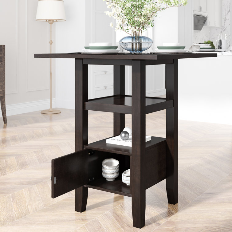 Counter Height Wood Kitchen Dining Table Set With Storage Cupboard And  Shelf For Small Places