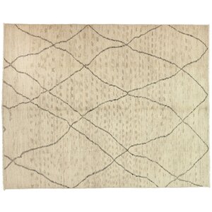 One-of-a-Kind Moroccan Hand-Knotted Beige Area Rug