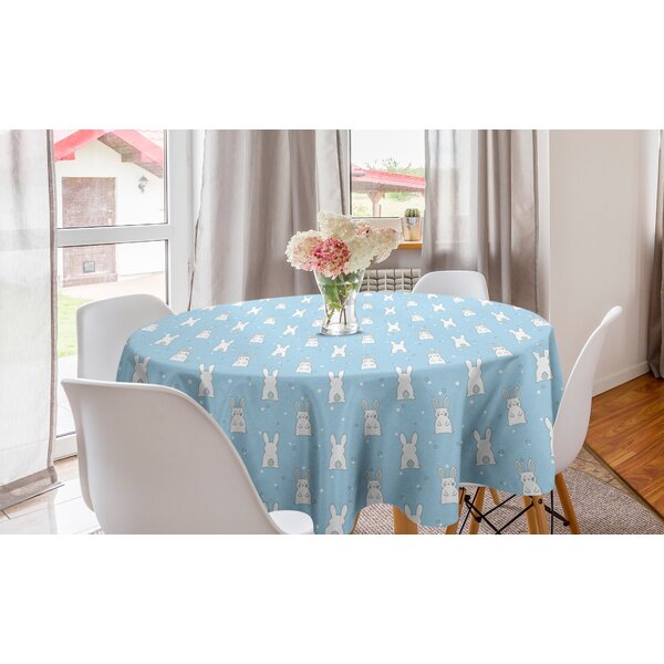 Wamika Happy Easter Rabbit Egg Round Tablecloth Spring Cute Cartoon Table Cloth Cover Mat Lace Washable Polyester 60 Dining Decorative for Holiday Home Party Wedding Picnic