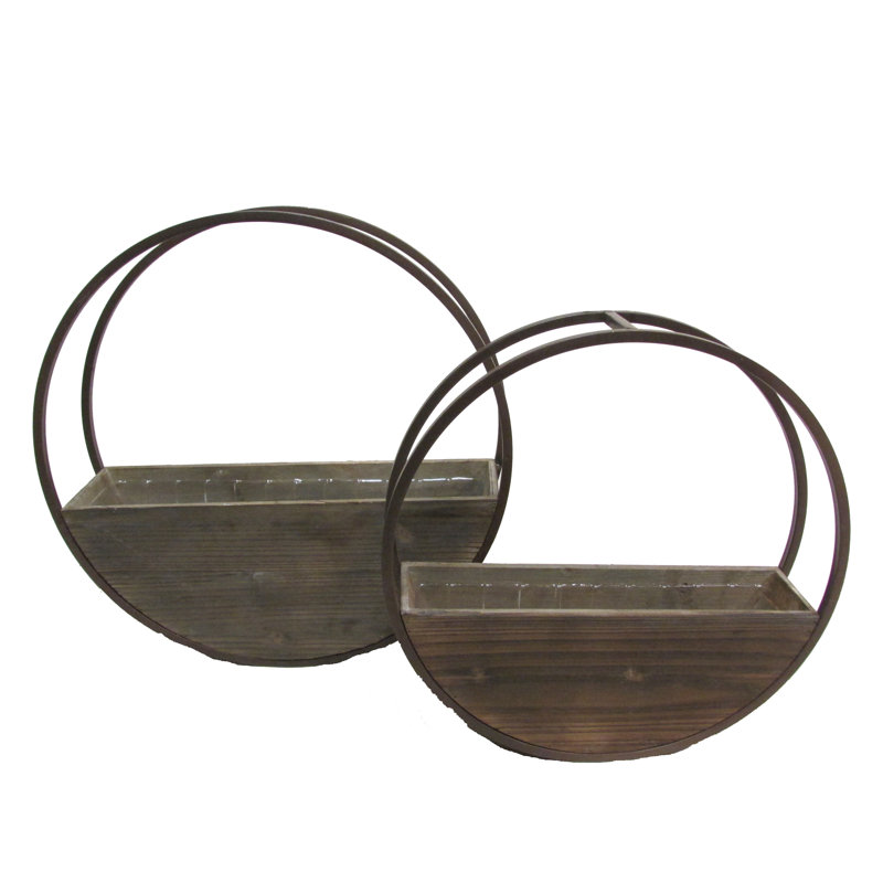 Union Rustic Aarush Round And Metal Framing Wall Hanging 2 Piece Wood Wall Planter Set Reviews Wayfair