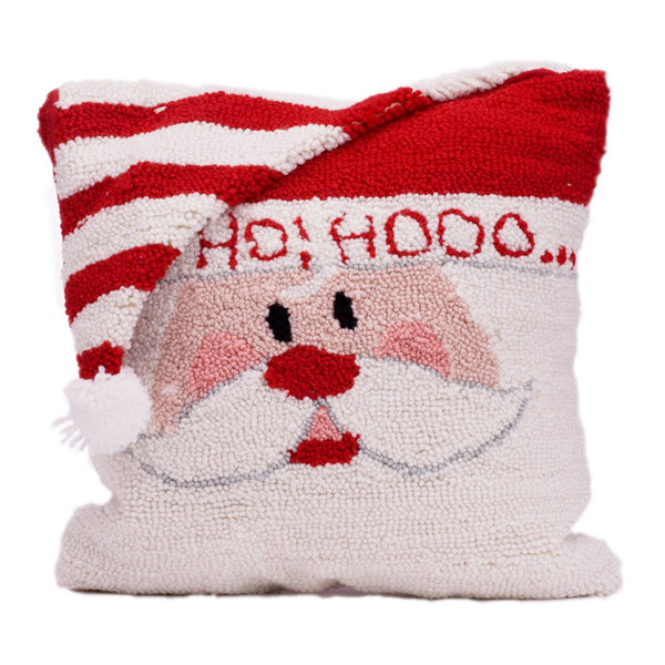 Peking Handicraft Santa Snowman Holiday Hooked Wool Pillow 10-inch Square 
