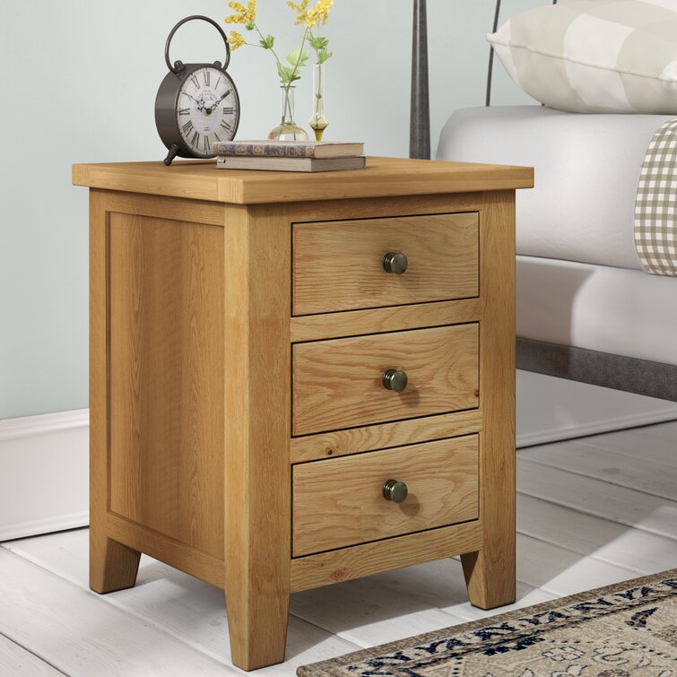 3 drawer oak bedside table