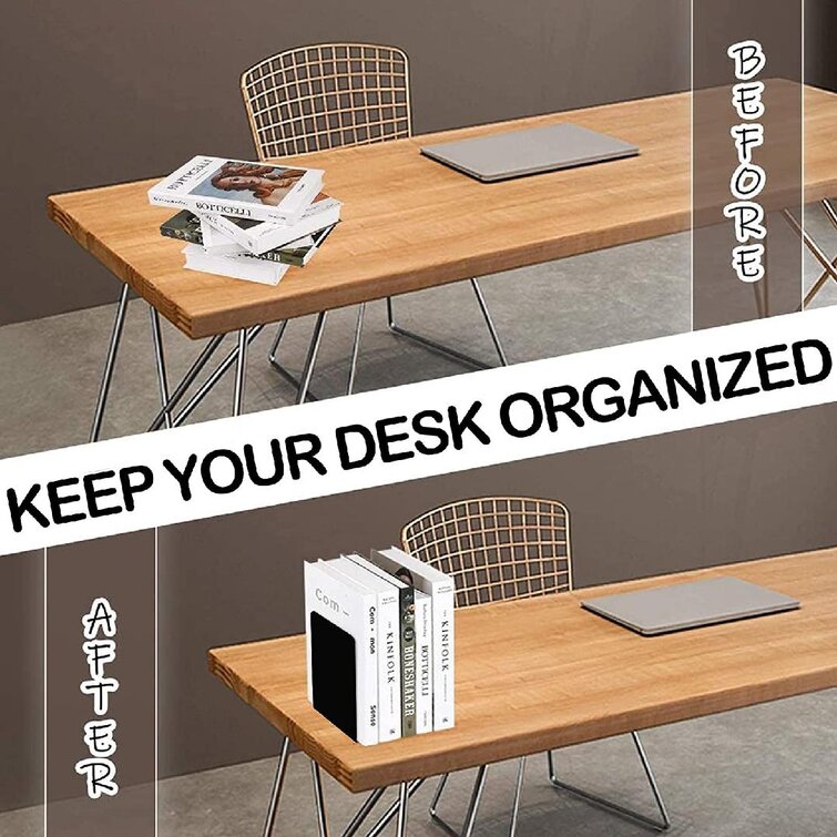 1 Pair Desktop Organizer Storage Bookcase Desk Stand Book End Supports Vertical Metal Non-Slip Bookshelf Office Bookend Book Holder 