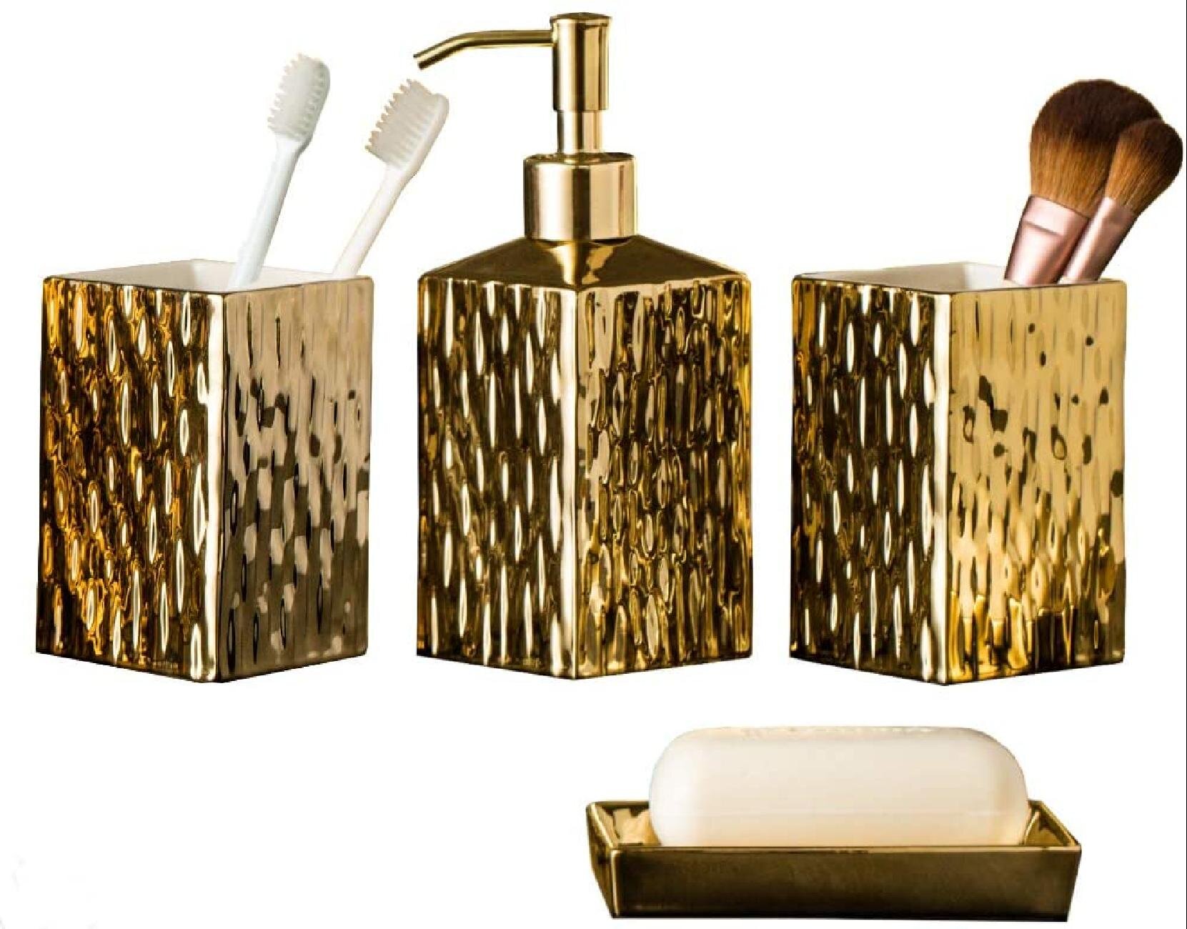 Everly Quinn Gold Bathroom Accessories Set Ceramics