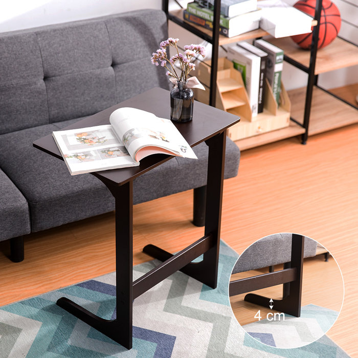 Ebern Designs Bamboo Wood Side Table C Shaped For Snacks Laptop
