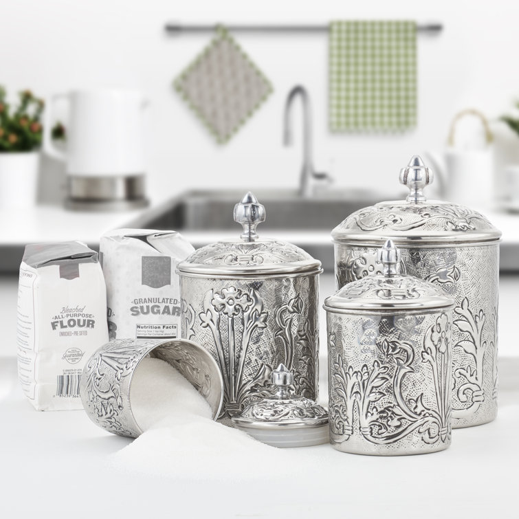 Art Nouveau Stainless Steel 4 Piece Kitchen Canister Set
