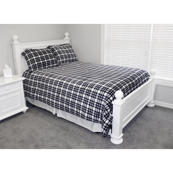 Grey Plaid Cozy Flannel Reverse to Super Soft Sherpa Comforter Set Full//Queen