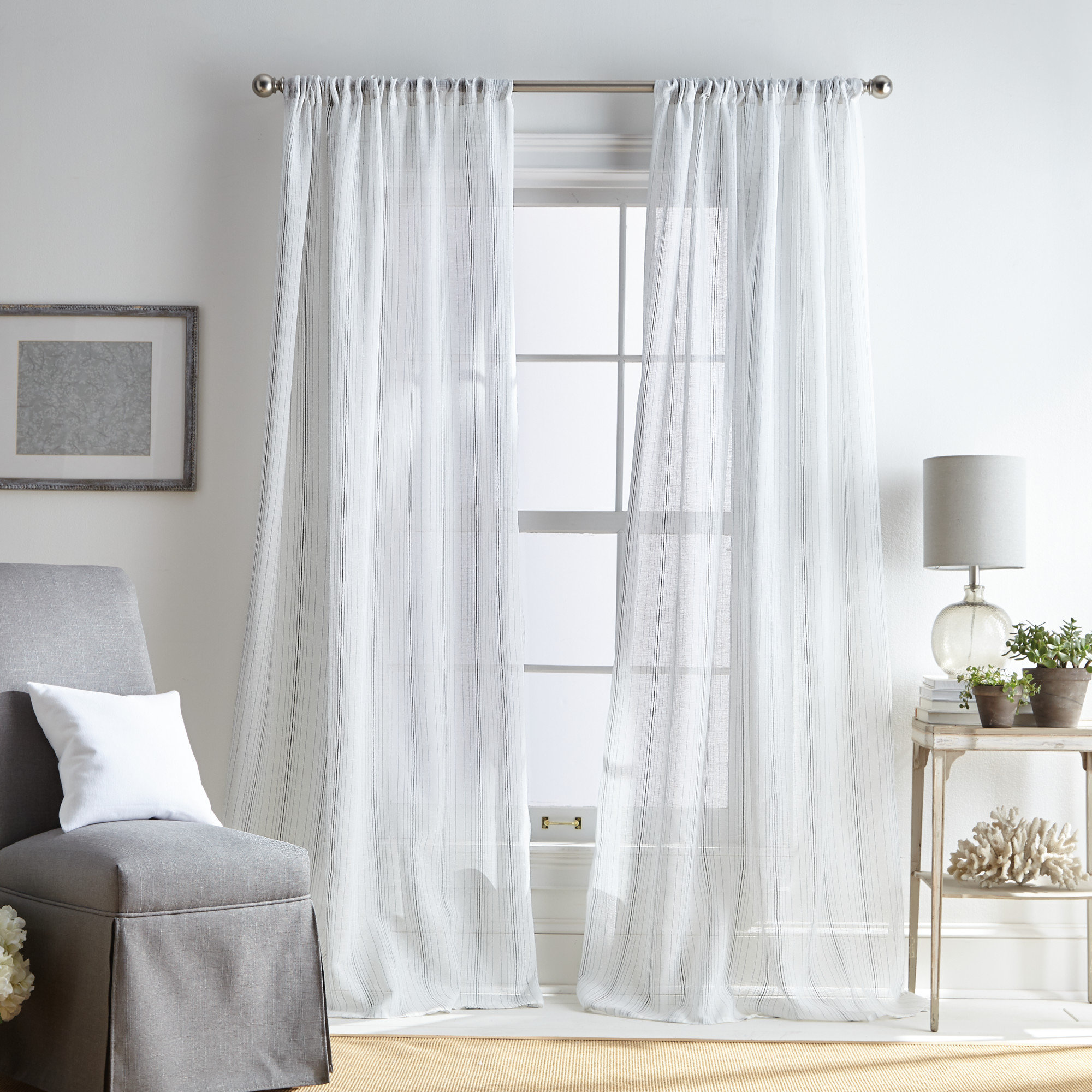 Martha Stewart Hampton Striped Sheer Single Curtain Panel Wayfair