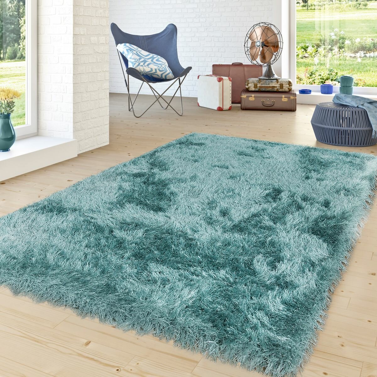 Turquoise Brown Moroccan Modern Soft Shag Shaggy Living Room Bedroom Area Rug