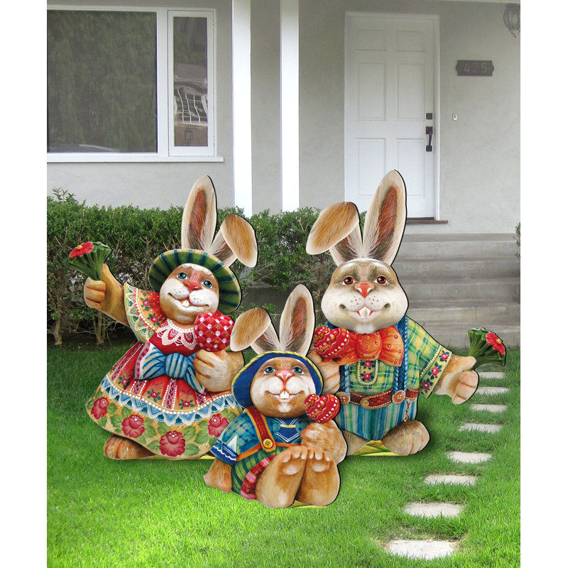 The Holiday Aisle 3 Piece Easter Bunny Family Wooden Freestanding