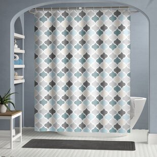 Golden Square Pattern Design Shower Curtain w/ vinyl liner and plastic hooks 