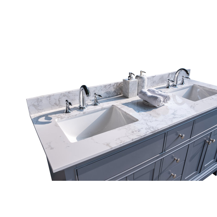Wetiny 61 Double Bathroom Vanity Top In Carrara White With Sink Wayfair