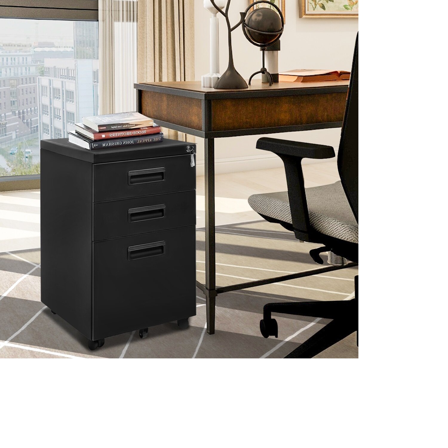 Inbox Zero 3 Drawer Mobile Metal File Cabinet With Keys 15 5 X 20 5 X 24 5 Black With Plastic Handle Wayfair Ca