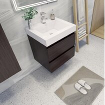 Tan Vanity 24 WindBay Wall Mount Floating Bathroom Vanity Sink Set White Flat Stone Countertop Ceramic Sink