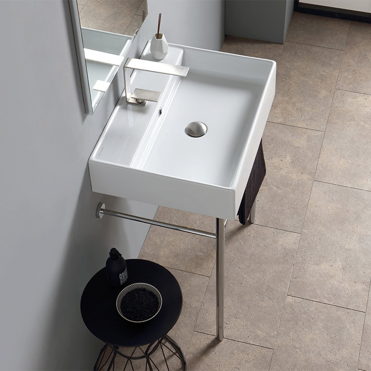 Scarabeo By Nameeks Teorema White Ceramic Rectangular Console Bathroom Sink With Overflow Wayfair