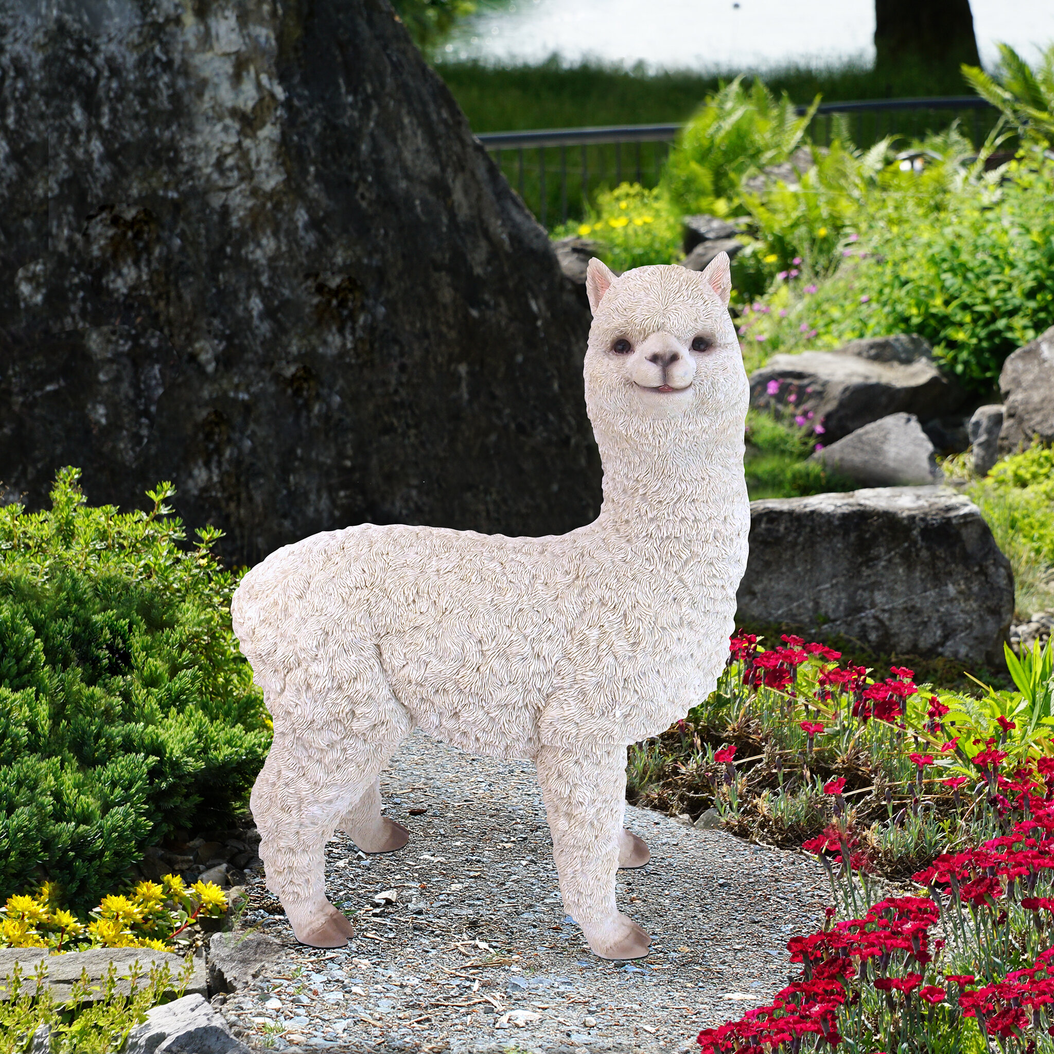 NEW Large GARDEN White LLAMA ALPACA Outdoor Lawn Patio Animal Statue