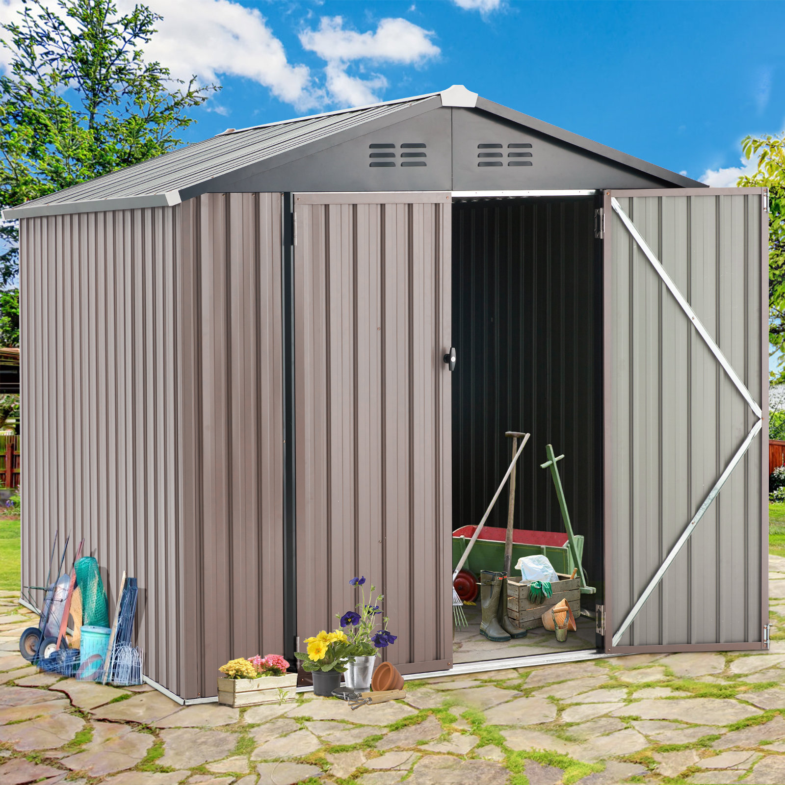 YODOLLA 10 Ft. W x 8 Ft. D Metal Storage Shed Wayfair