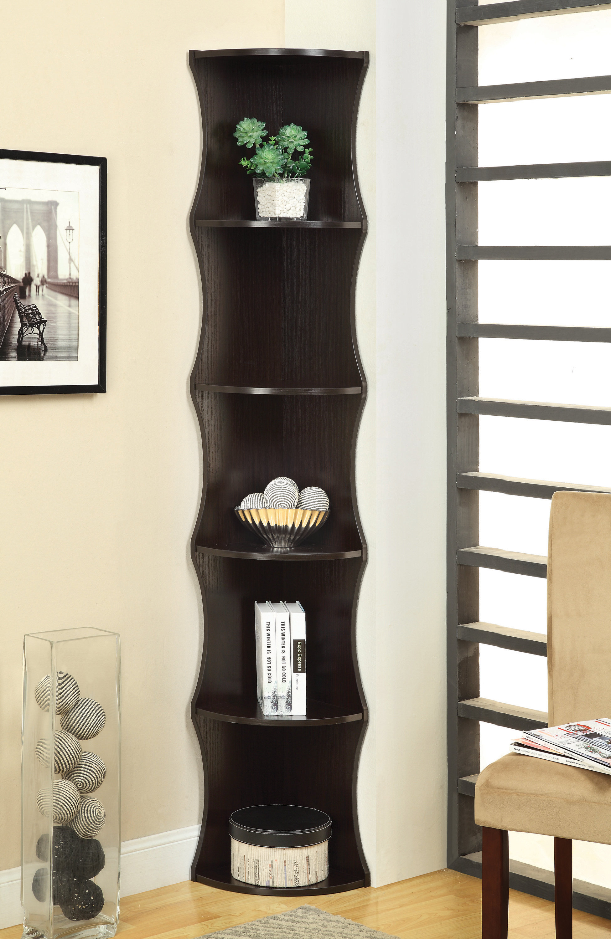 Winston Porter Aderes 76.75'' H x 11.75'' W Corner Bookcase | Wayfair