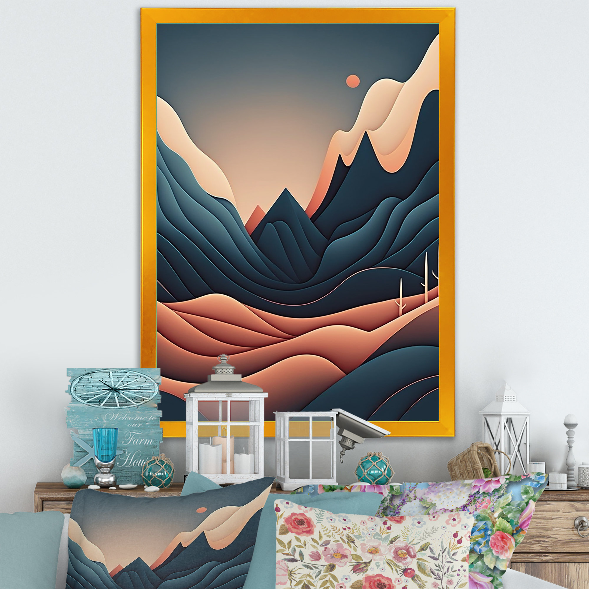 Red Moon Mountain Simplicity Red Moon Mountain Simplicity - Print on Canvas