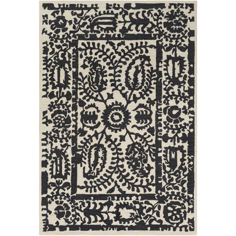 Laurel Foundry Modern Farmhouse Montgomery Hand Tufted Black Cream Montgomery Hand Tufted Black Cream Area Rug
