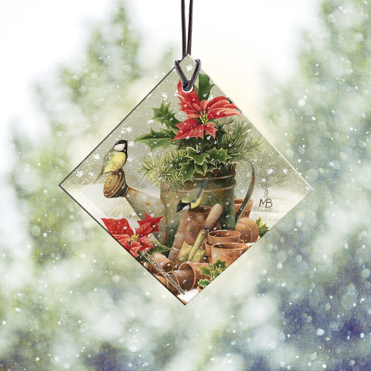 Watering Can with Flowers Glass Christmas Ornament 