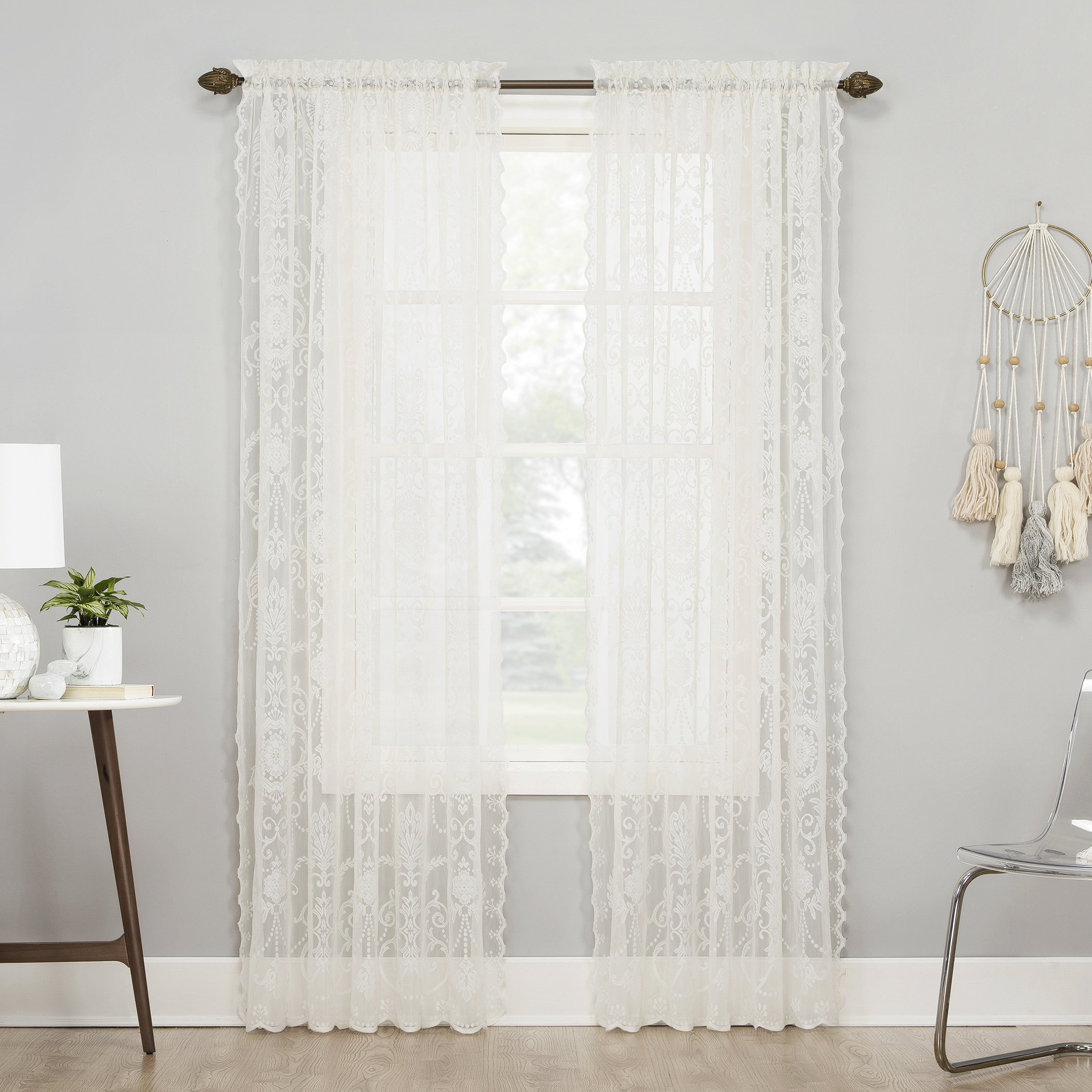 Ophelia Co Barham Lace Floral Sheer Rod Pocket Single Curtain