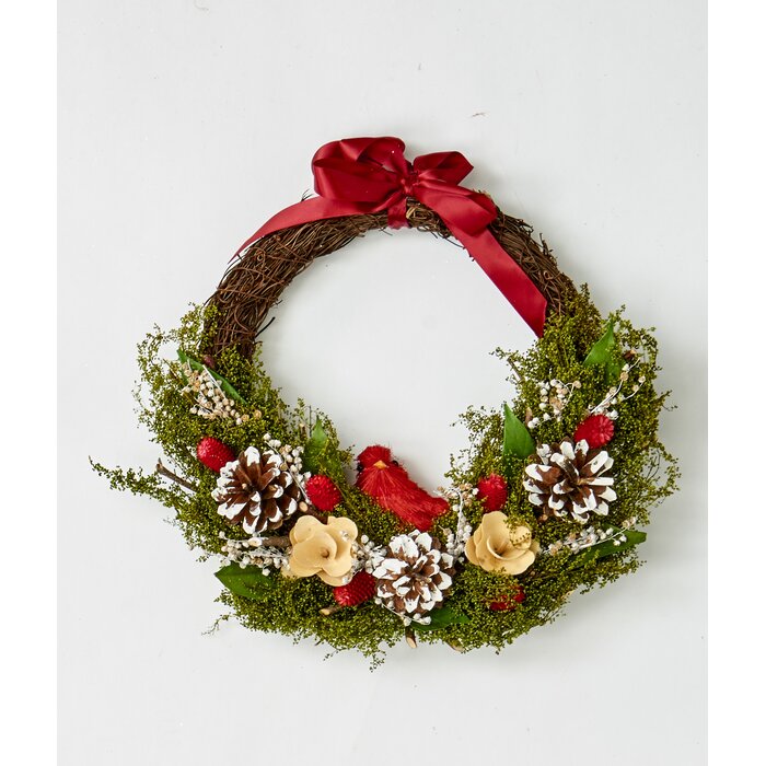Worth Imports Snowy Cardinals /& Snowflakes 22 Pine Wreath W//Cardinals On Natural Twig Base