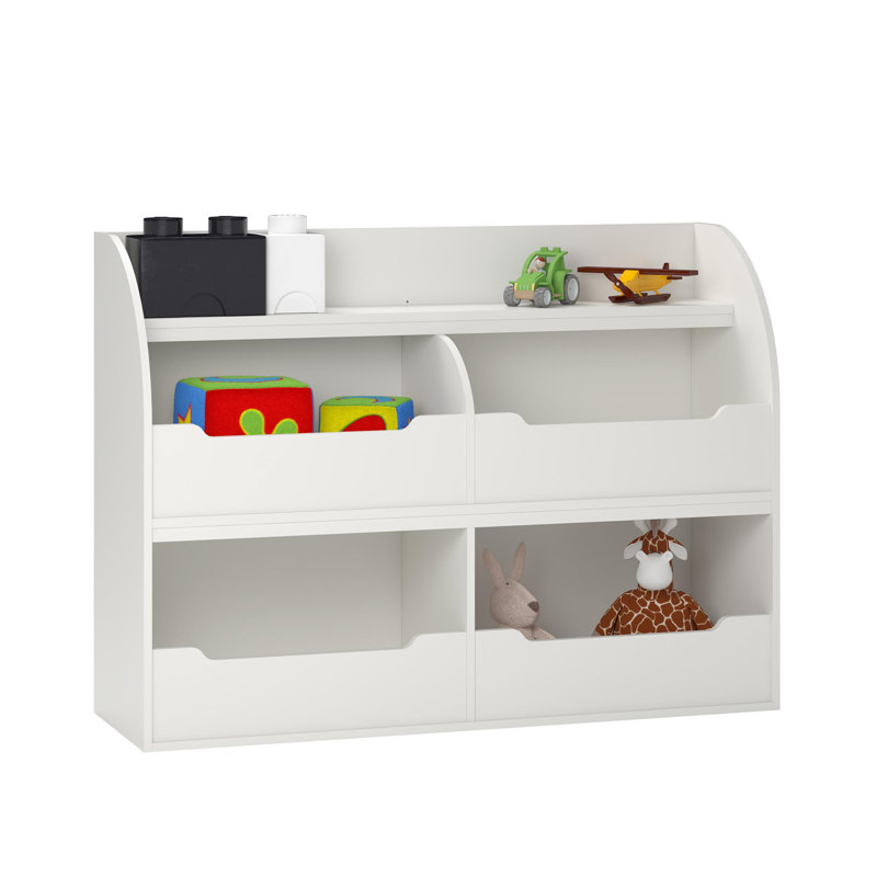 toy storage with bookshelf
