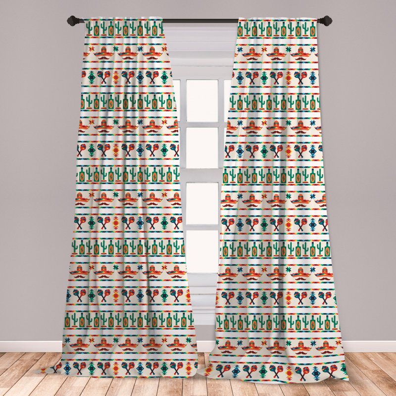 East Urban Home Ambesonne Mexican Curtains Latin American Cultural Native Borders Indigenous Saguaro Sombrero Tequila Bottle Window Treatments 2 Panel Set For Living Room Bedroom Decor 56 X 63 Multicolor