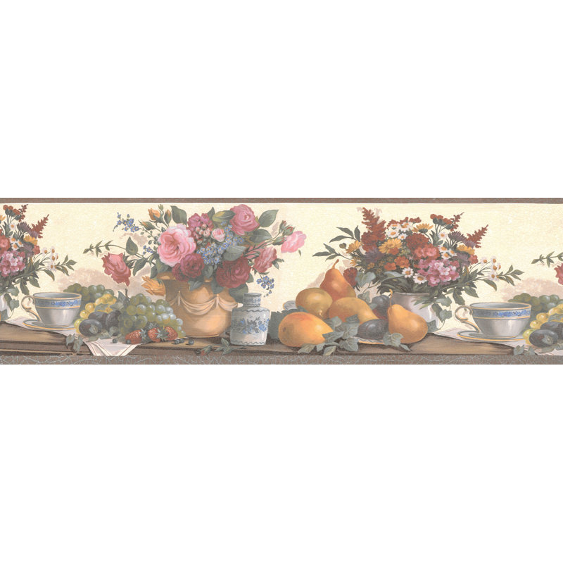 Fleur De Lis Living Timms Country Kitchen Table Fruits Flowers Inpots Cups 15 L X 10 5 W Wallpaper Border Wayfair