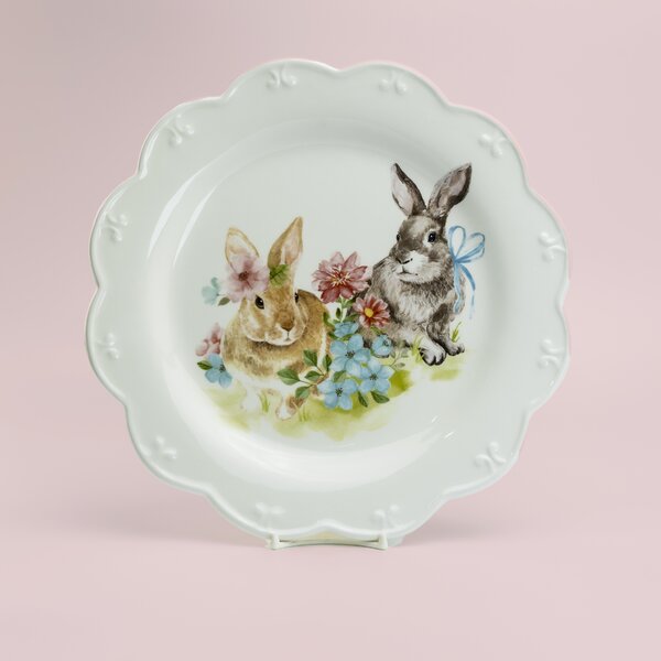 4 pcs set Maxcera Easter Bunny Rabbit Floral Flower Square Dessert Plate 6" New 