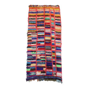 Boucherouite Vintage Moroccan Hand Knotted Wool Pink/Blue Area Rugu00a0